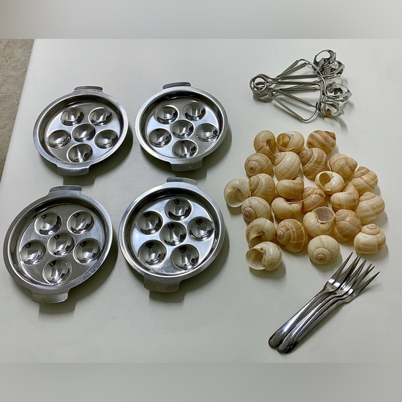 Mid Century Vintage Stainless Steel Escargot Appetizer Set for 4 - Picture 6 of 16